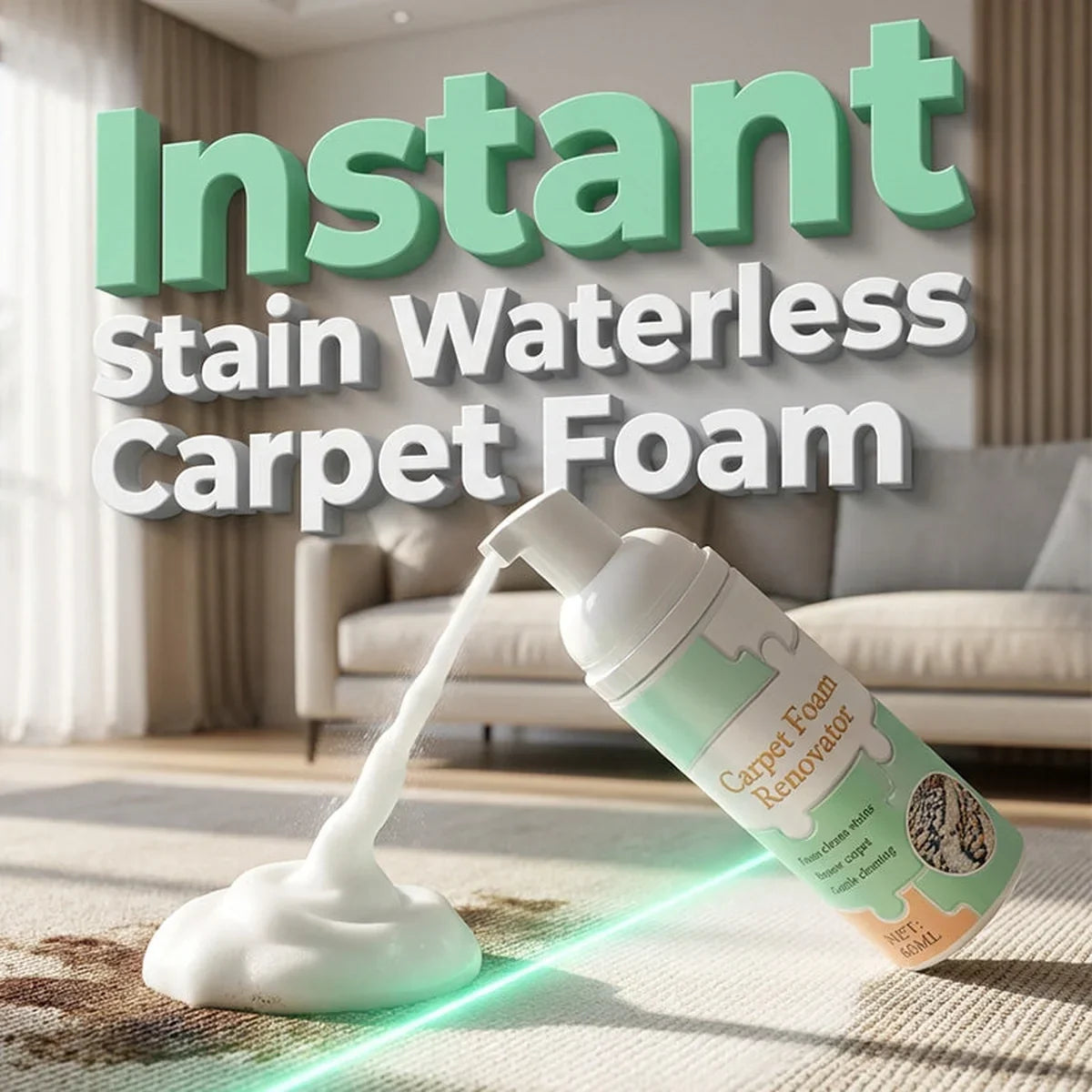 Waterless Carpet Foam Stain Remover with Towel